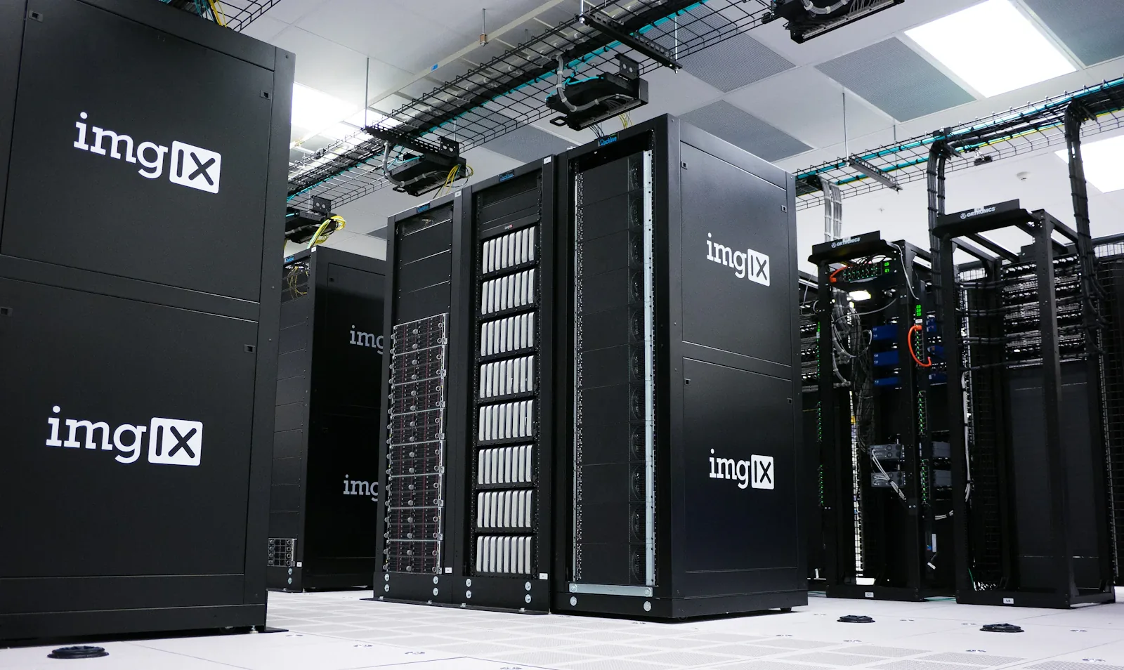 Secure cloud hosting concept with data centers and light trails