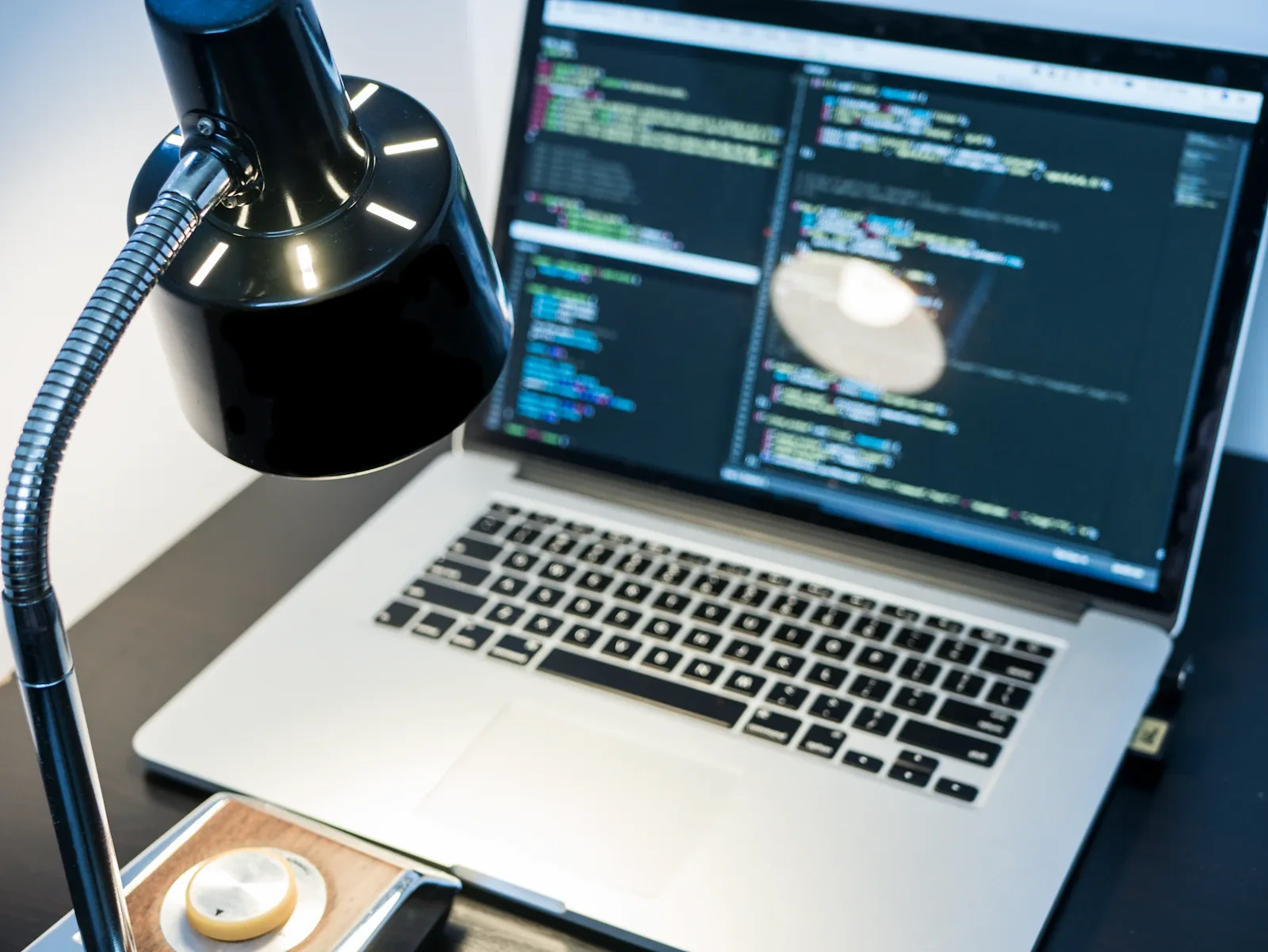 Developer working on backend code in a modern environment